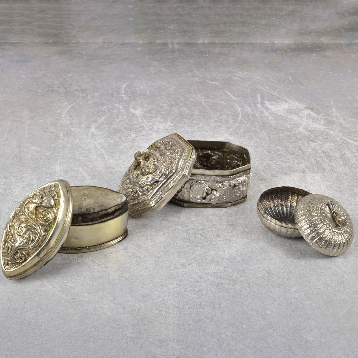 Burmese Repousse Silver Boxes