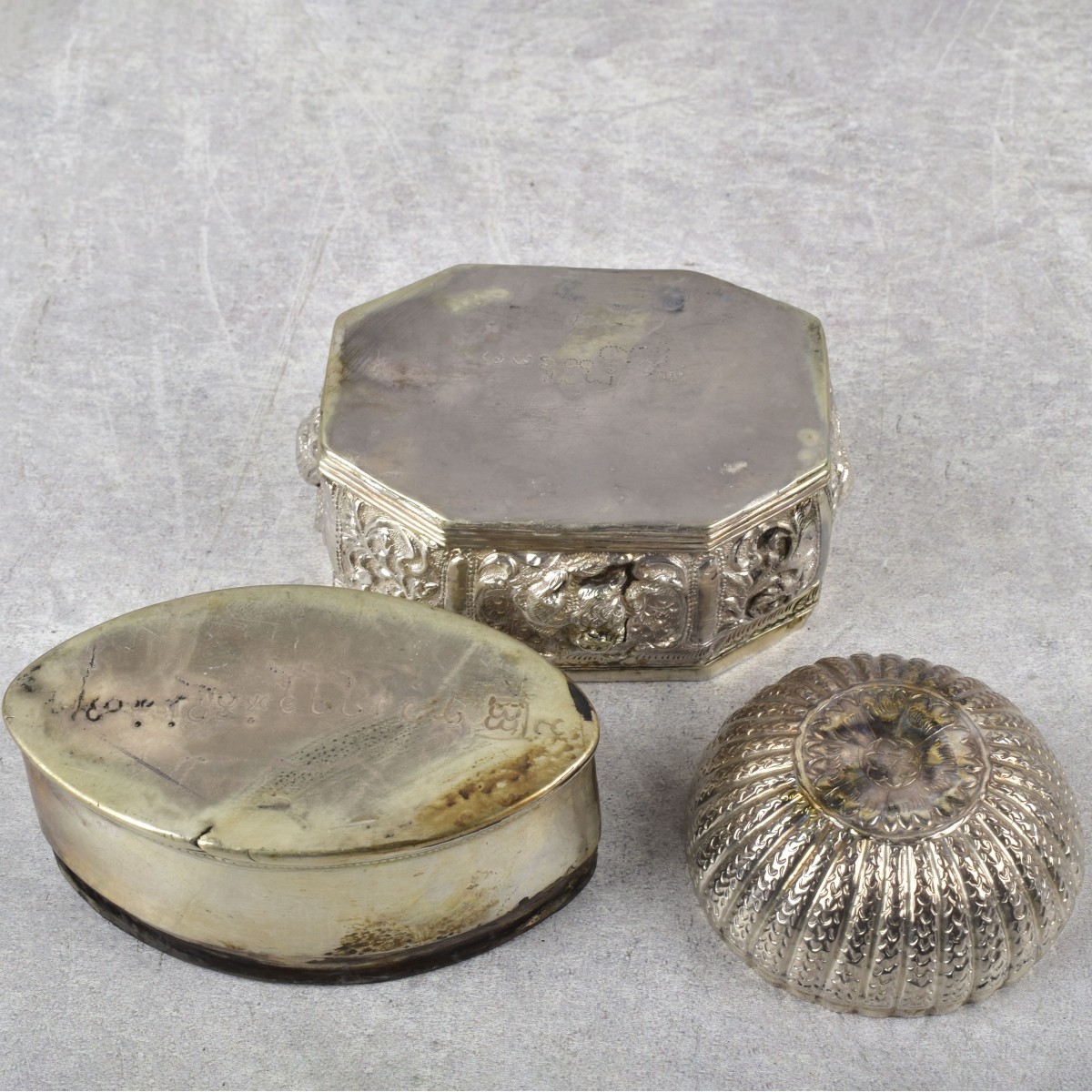 Burmese Repousse Silver Boxes