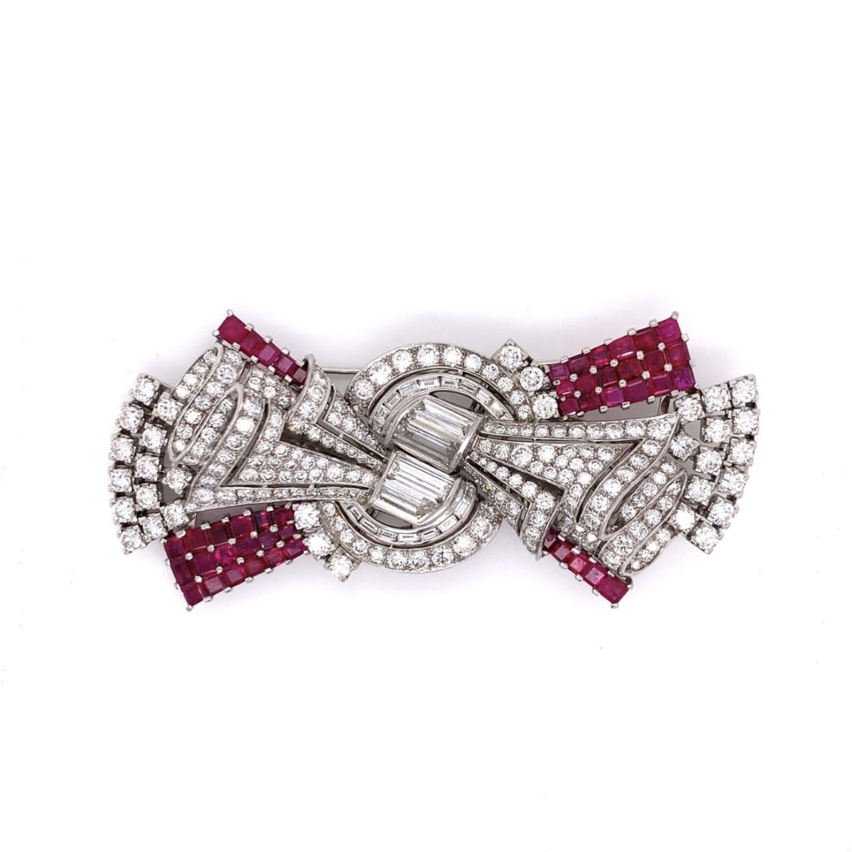 Deco Burma Ruby and Diamond Brooch