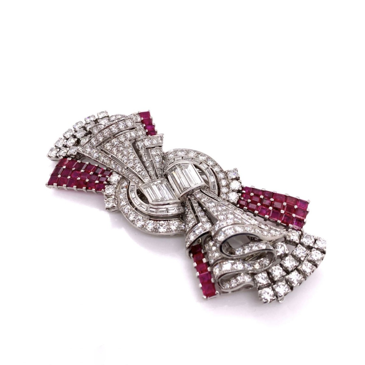 Deco Burma Ruby and Diamond Brooch