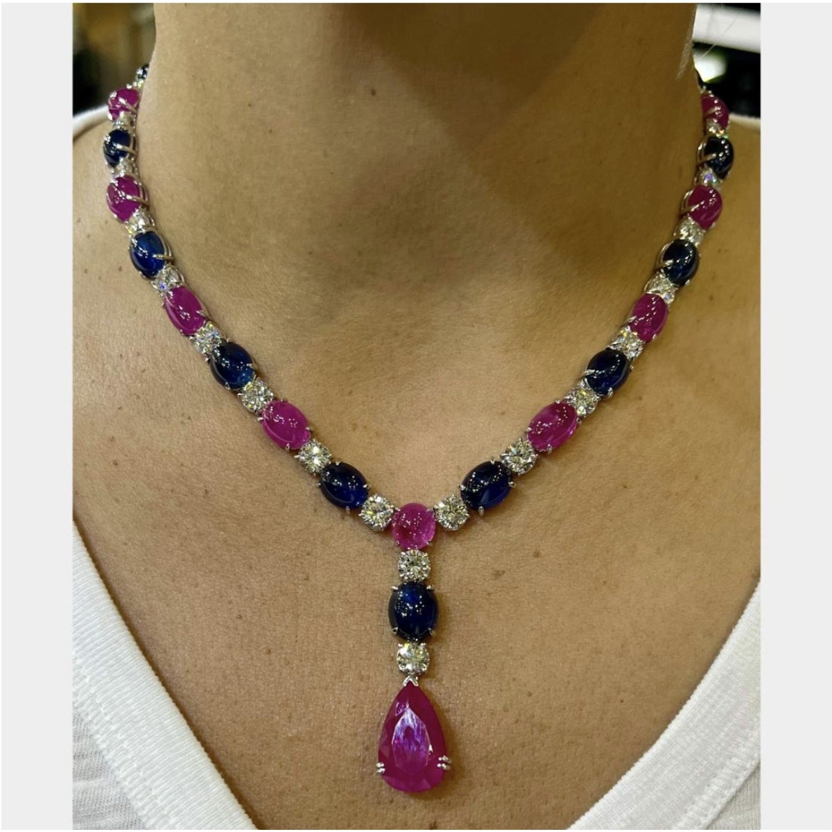 GIA Sapphire, Ruby and Diamond Necklace