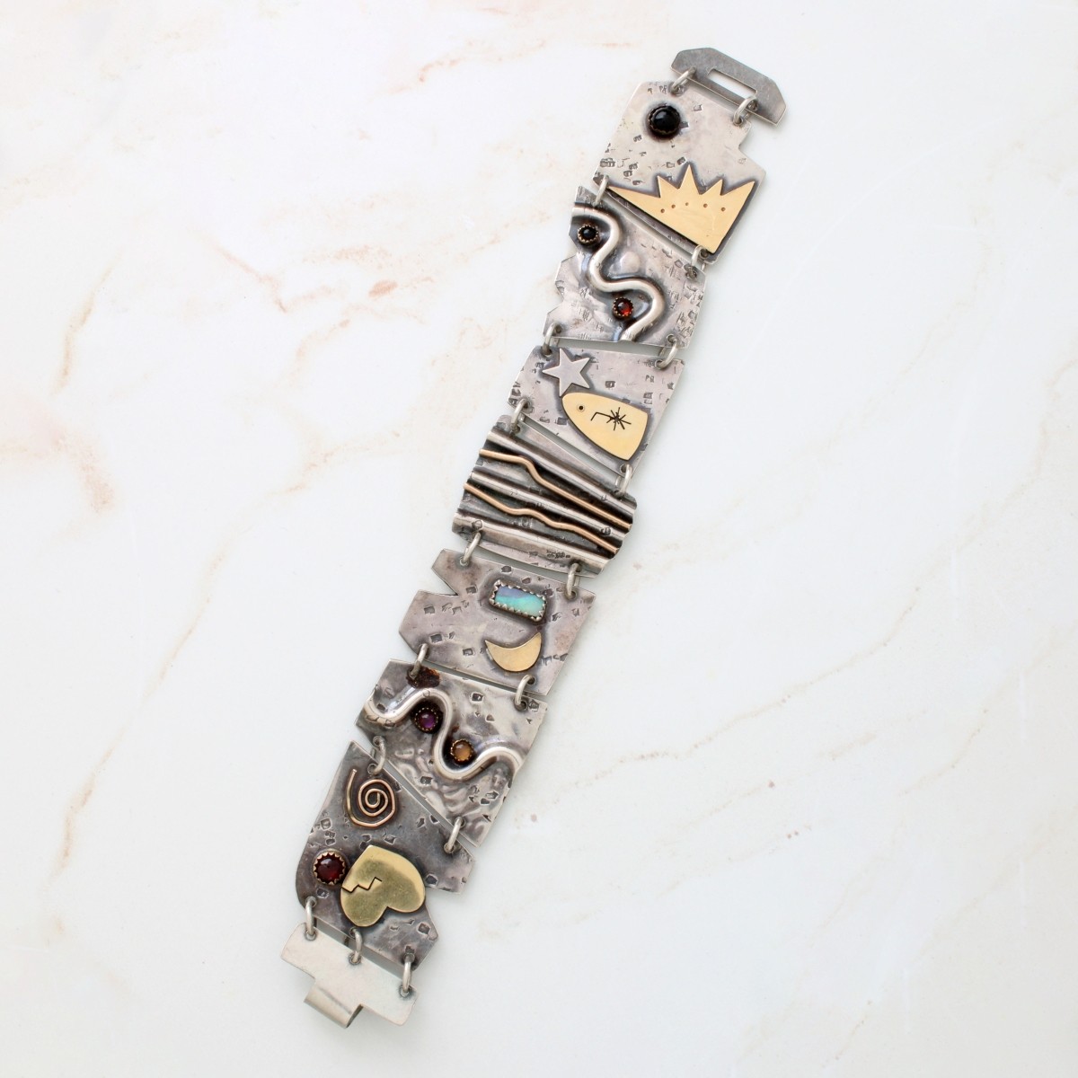 Gemstone, 14K and Silver Bracelet