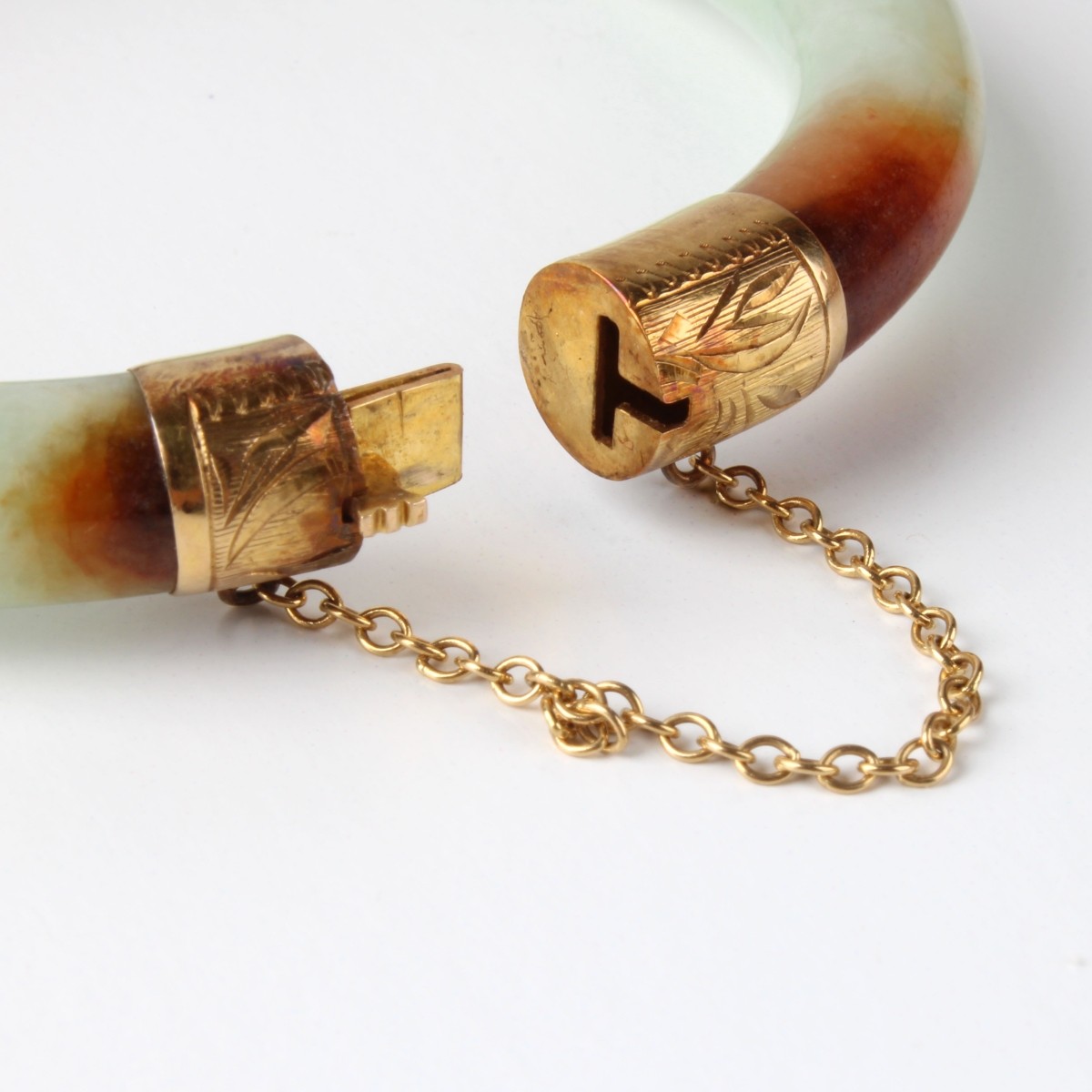 Jade and 14K Bangle Bracelet