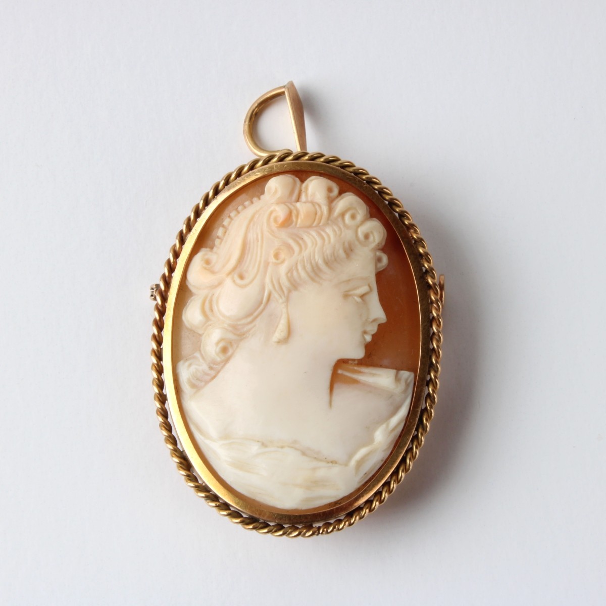 Shell and 14K Cameo Brooch