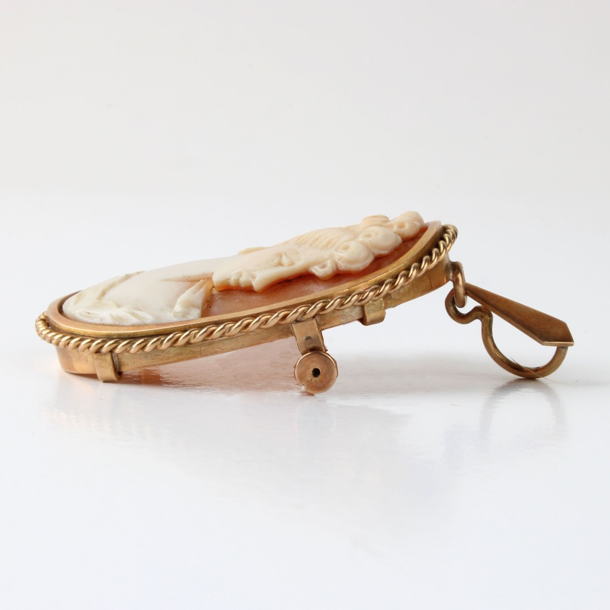 Shell and 14K Cameo Brooch