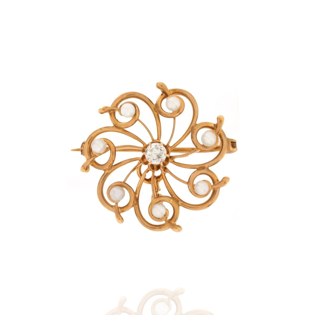 Diamond, Pearl and 14K Pendant / Brooch