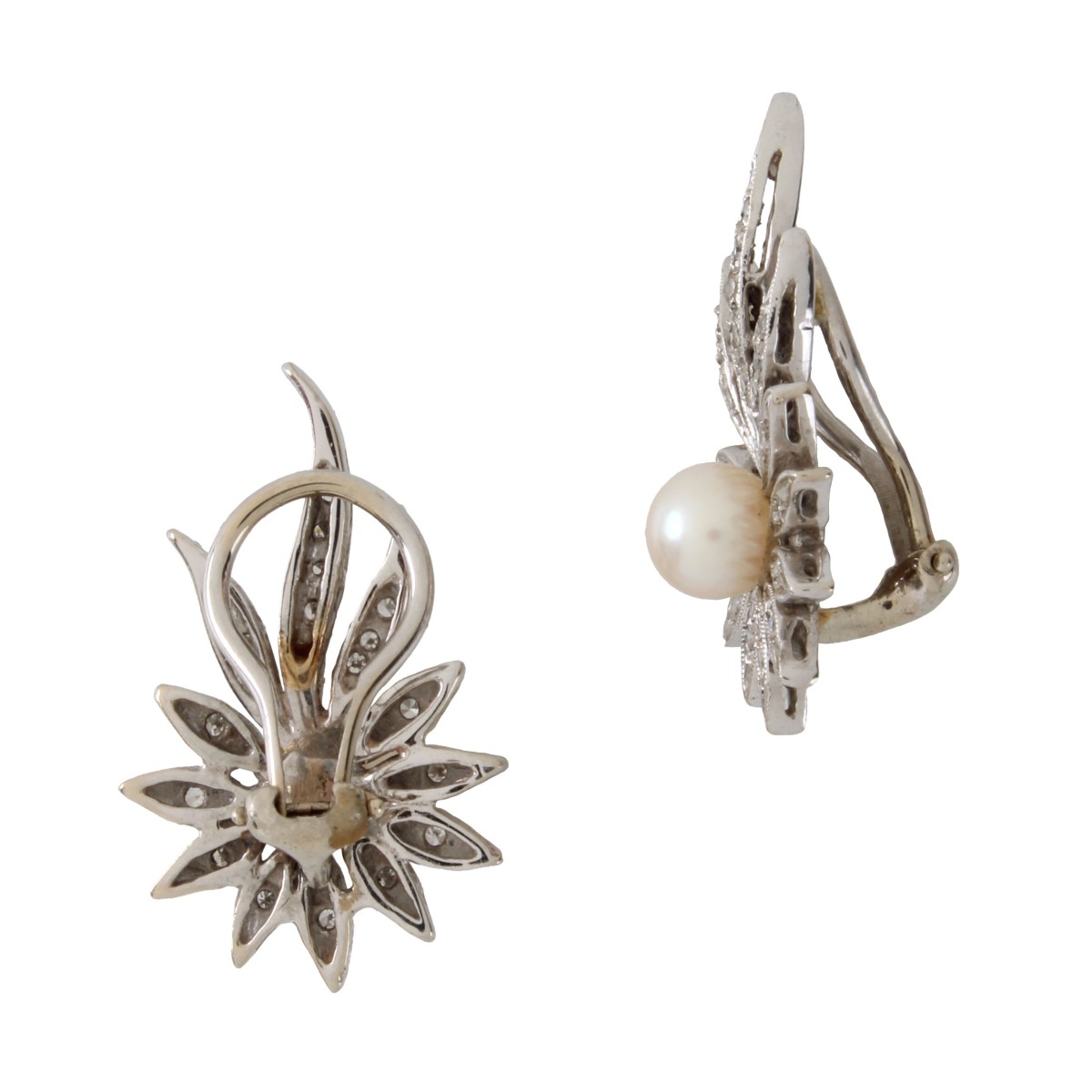 Diamond, Pearl and 14K Earrings