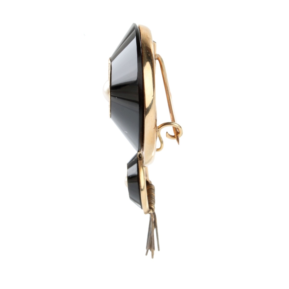 Onyx, Pearl and 14K Brooch
