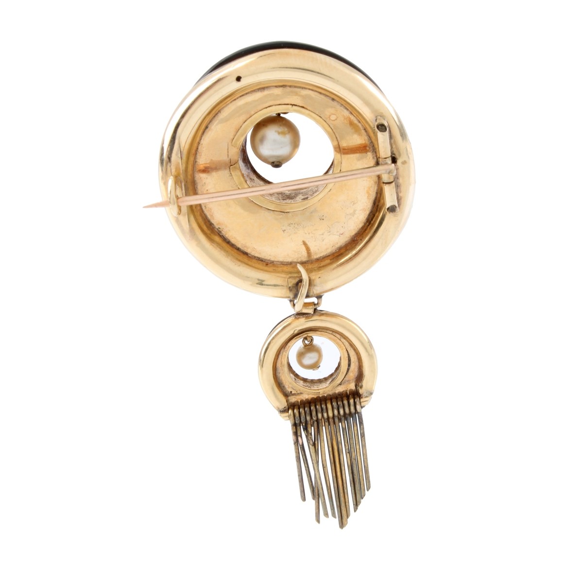 Onyx, Pearl and 14K Brooch