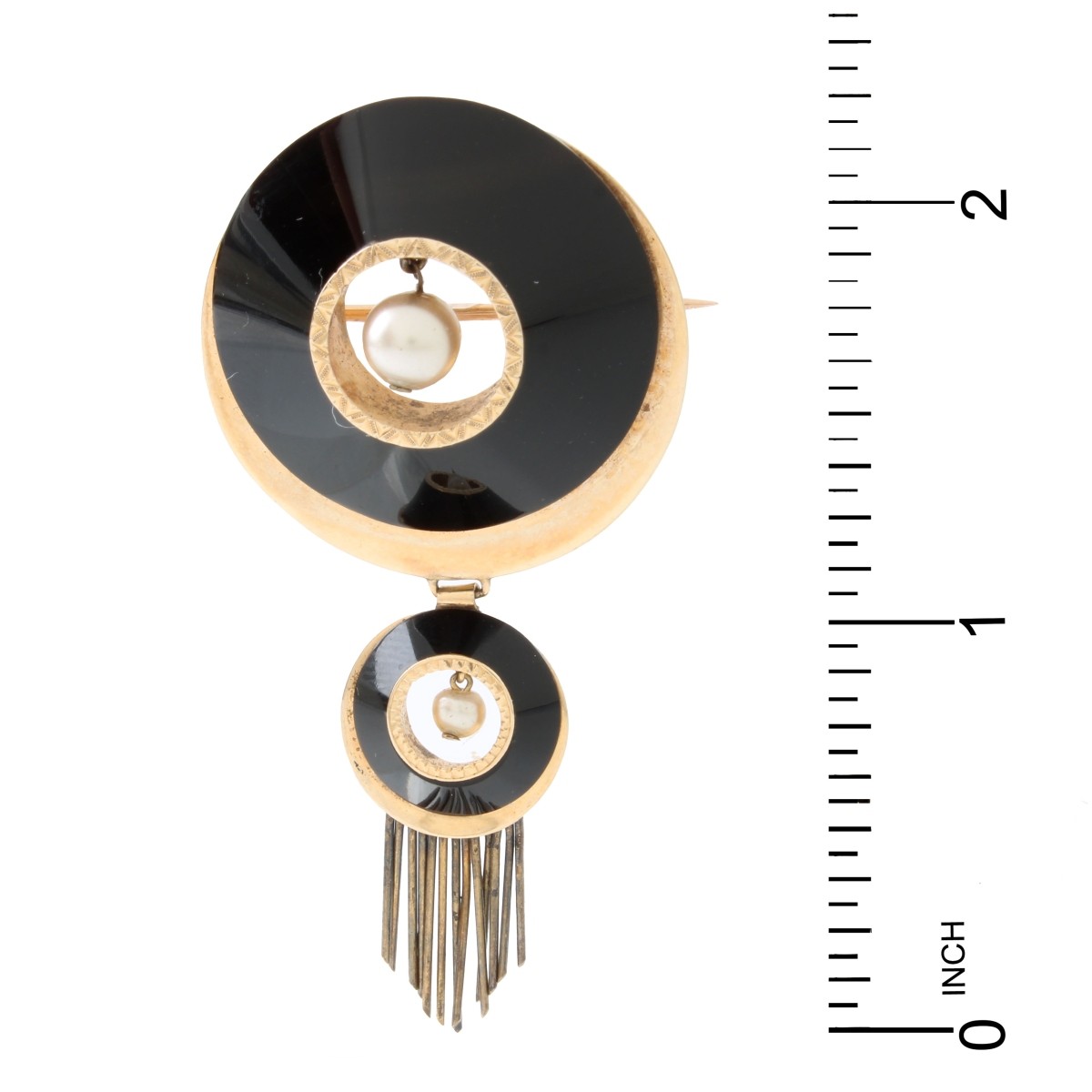 Onyx, Pearl and 14K Brooch