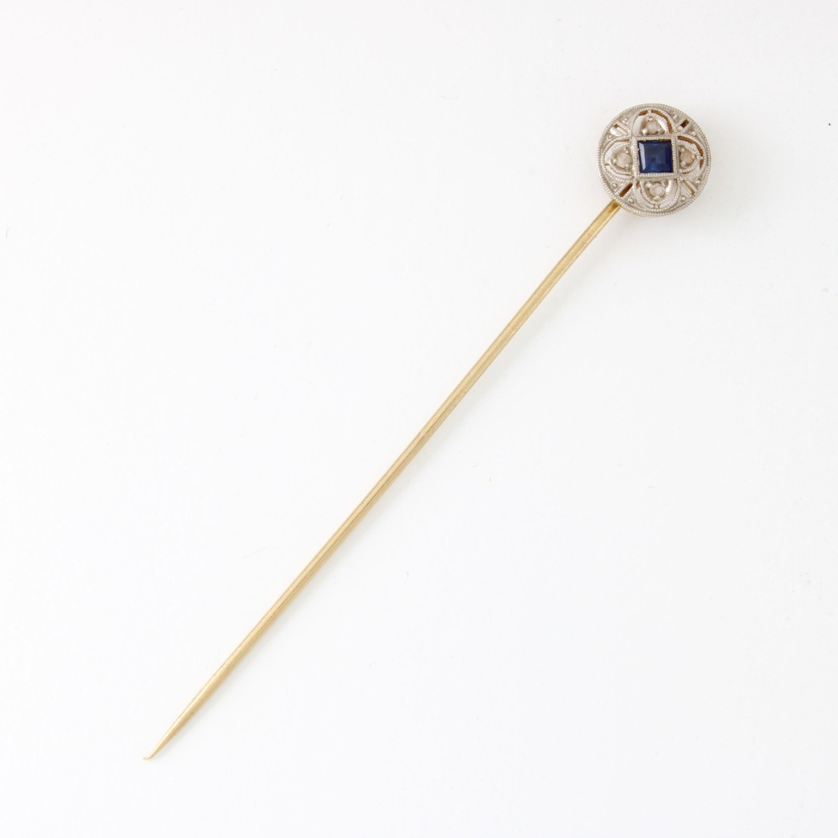 Sapphire Diamond and Plat. Stickpin