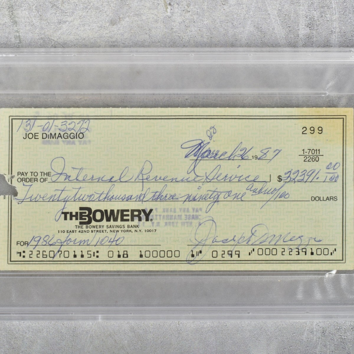 PSA/DNA Certified Joe DiMaggio Check