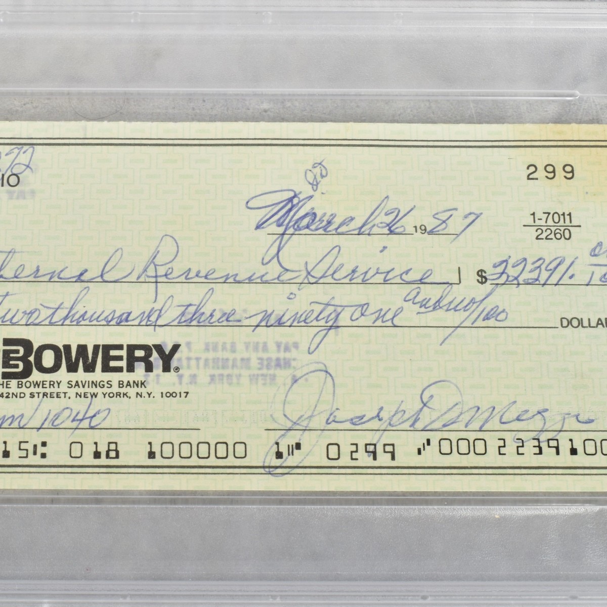 PSA/DNA Certified Joe DiMaggio Check