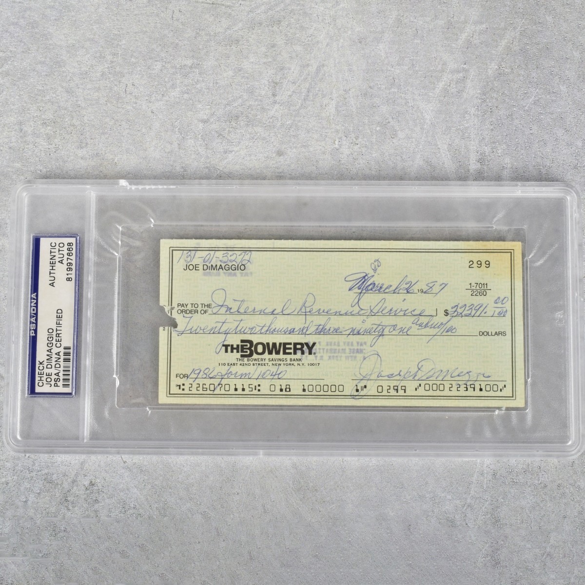PSA/DNA Certified Joe DiMaggio Check