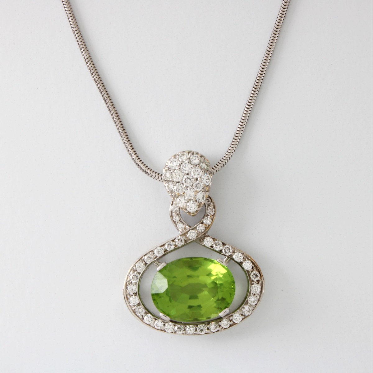 Peridot, Diamond and 18K Pendant Necklace