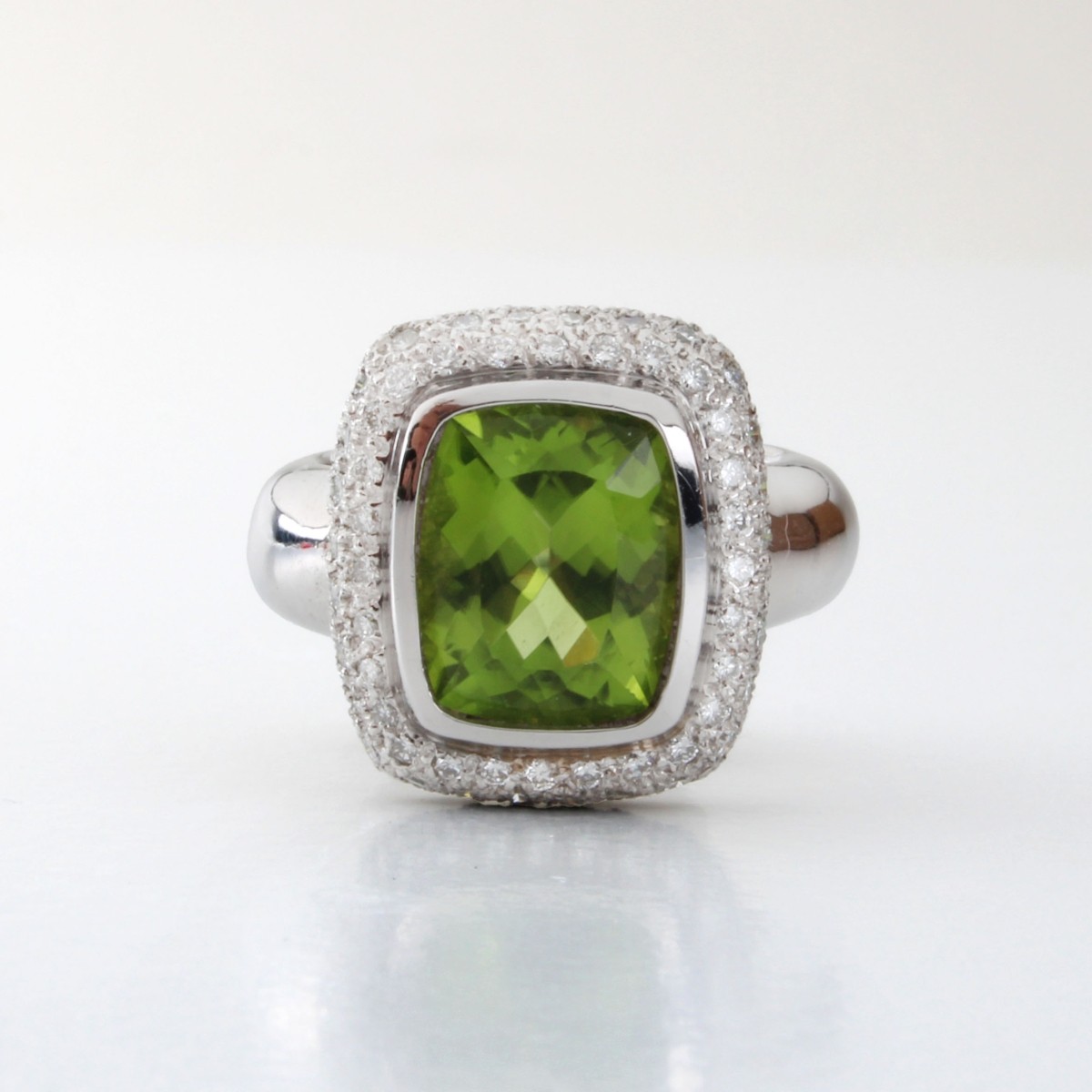 Peridot, Diamond and 18K Ring