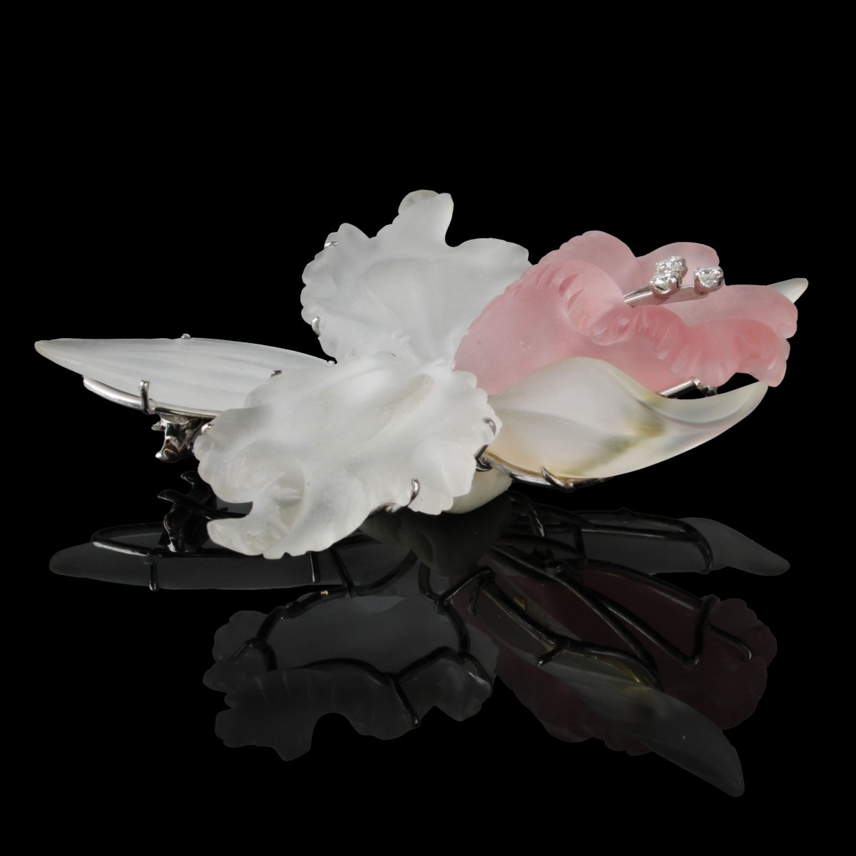 Quartz, Diamond and 18K Brooch