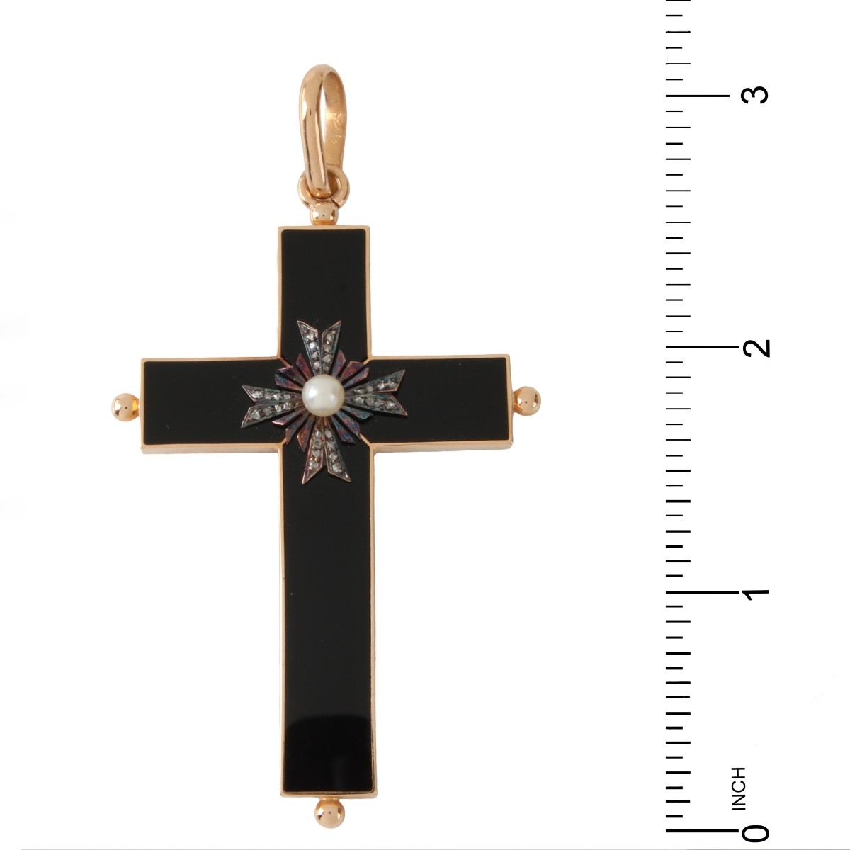 Onyx, Diamond, Pearl and 14K Cross Pendant