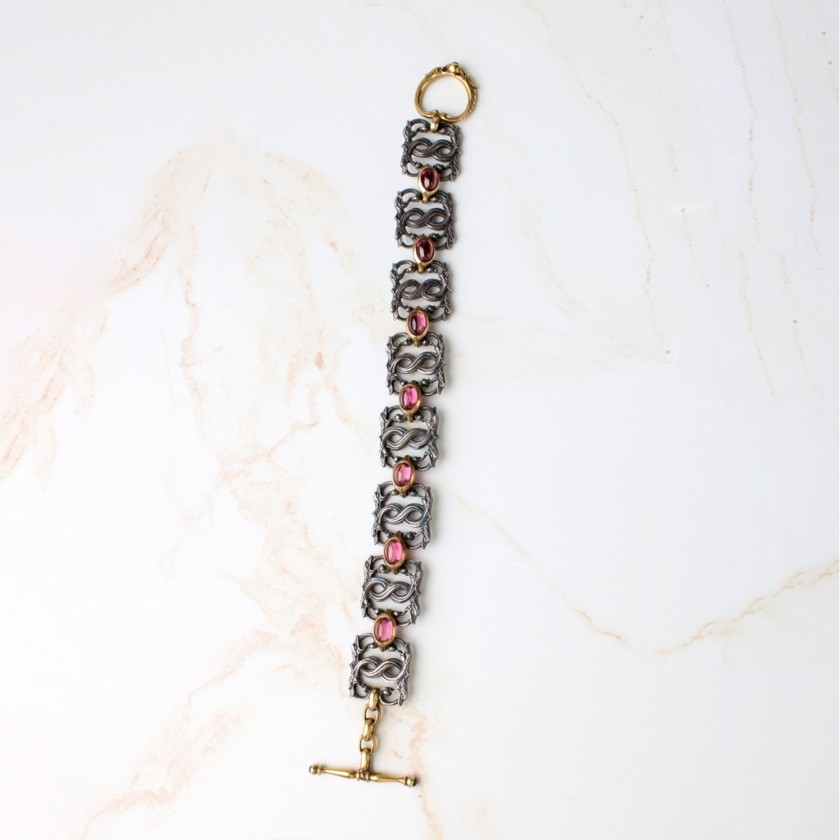 Gemstone, 14K and Silver Bracelet