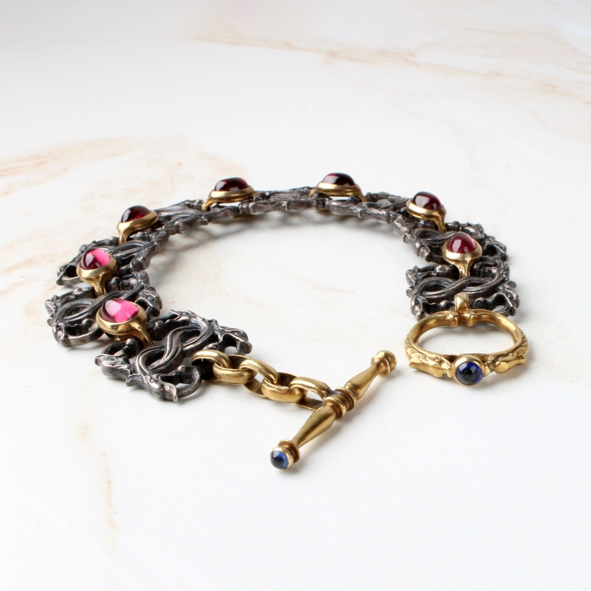 Gemstone, 14K and Silver Bracelet