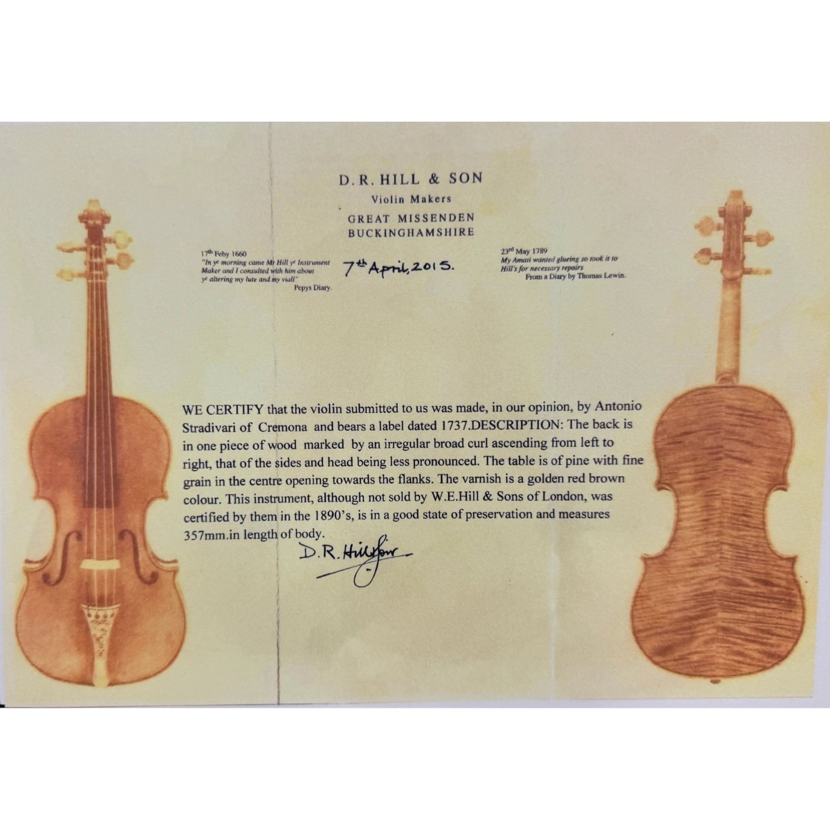Antonio Stradivari, Cremona c1737 Violin