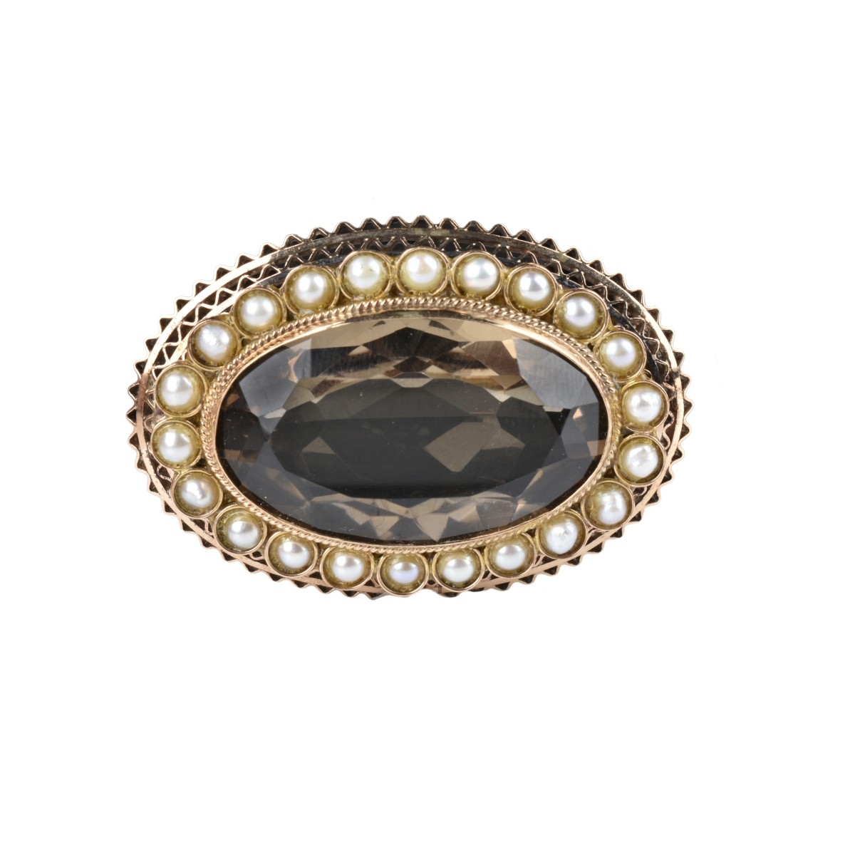 Quartz, Pearl and 14K Pendant / Brooch