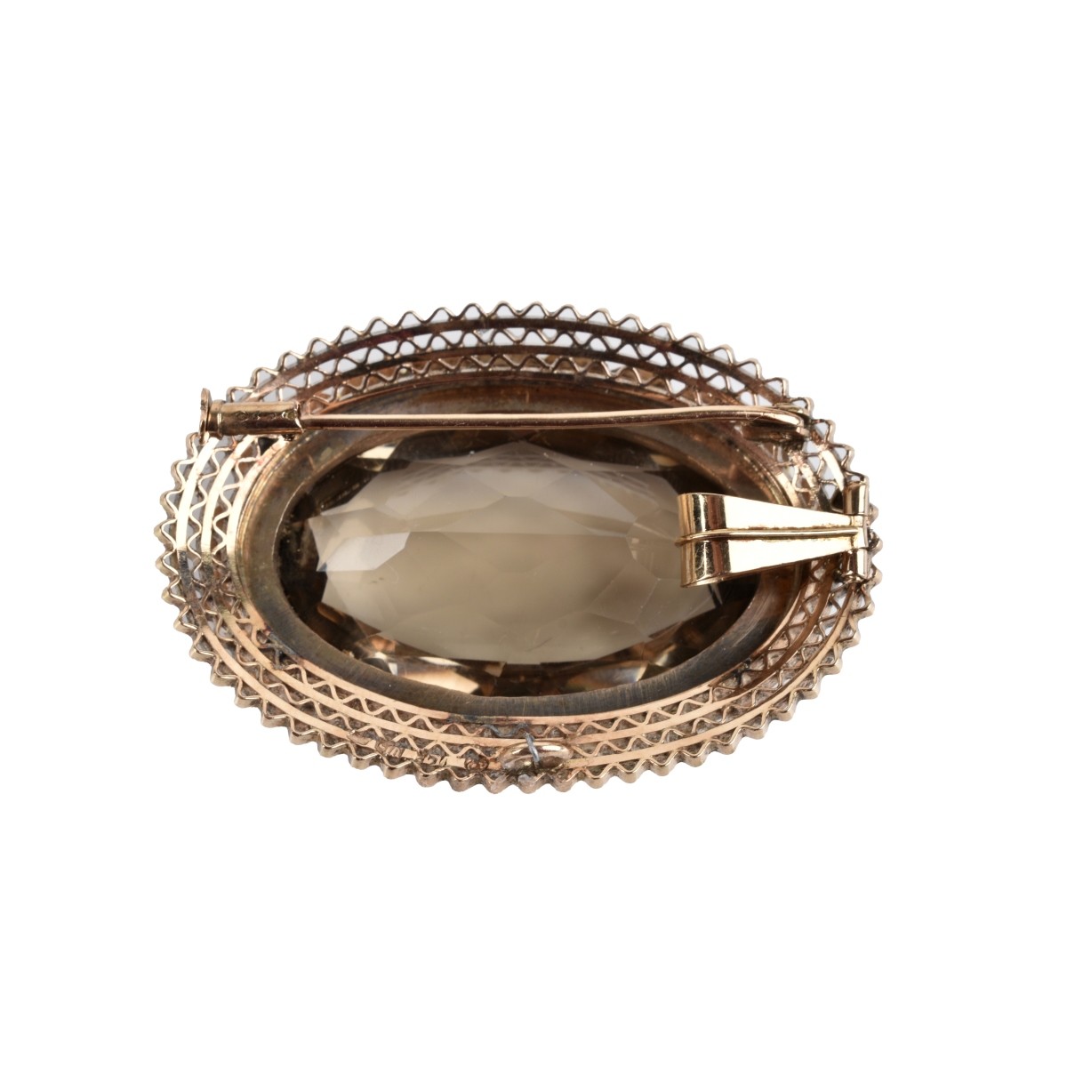 Quartz, Pearl and 14K Pendant / Brooch