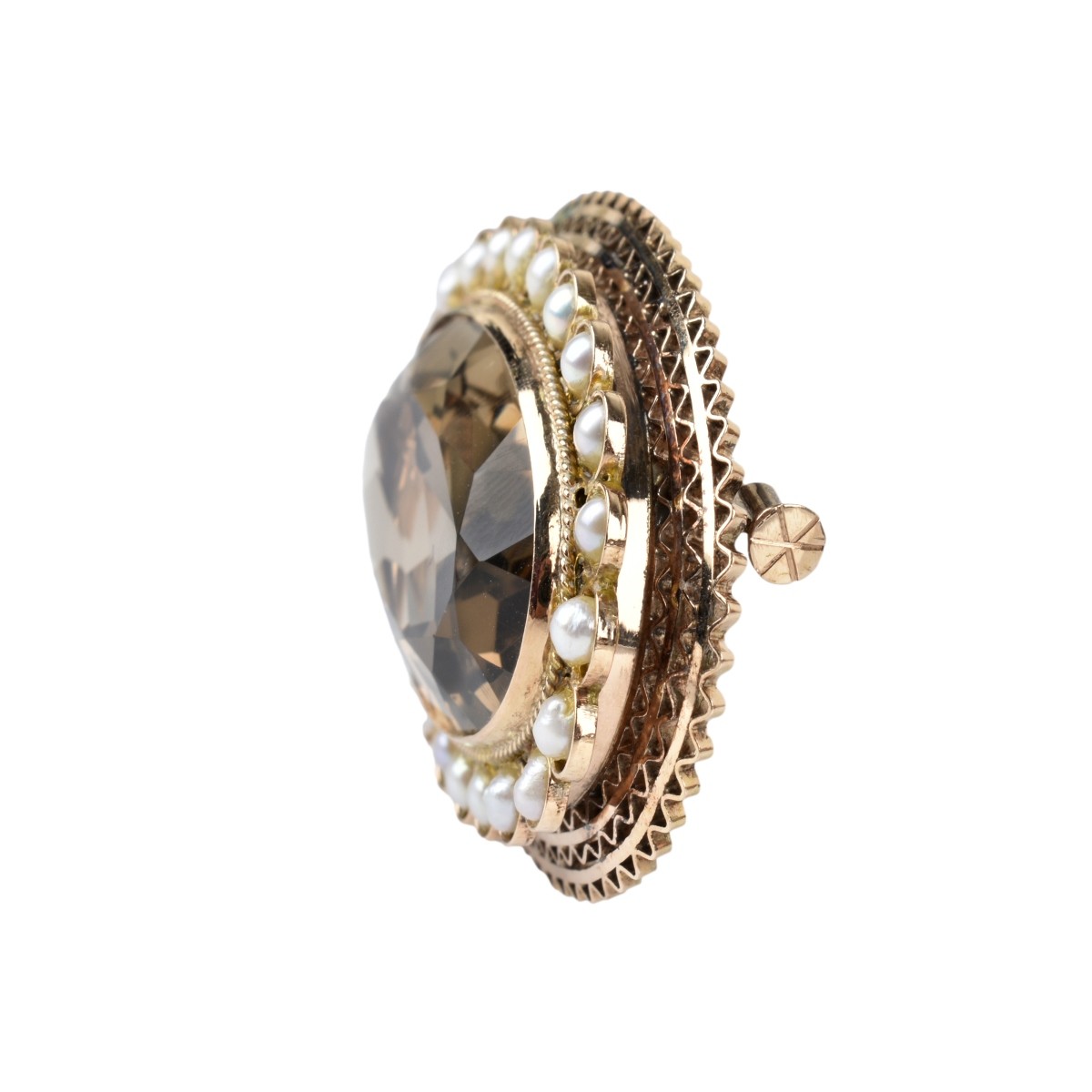 Quartz, Pearl and 14K Pendant / Brooch