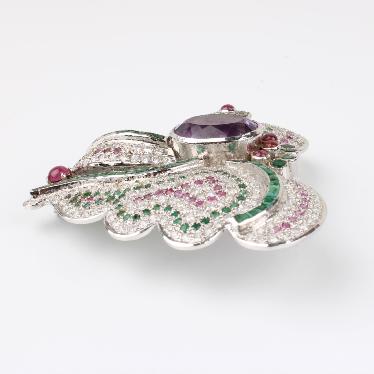 Gemstone and Silver Brooch