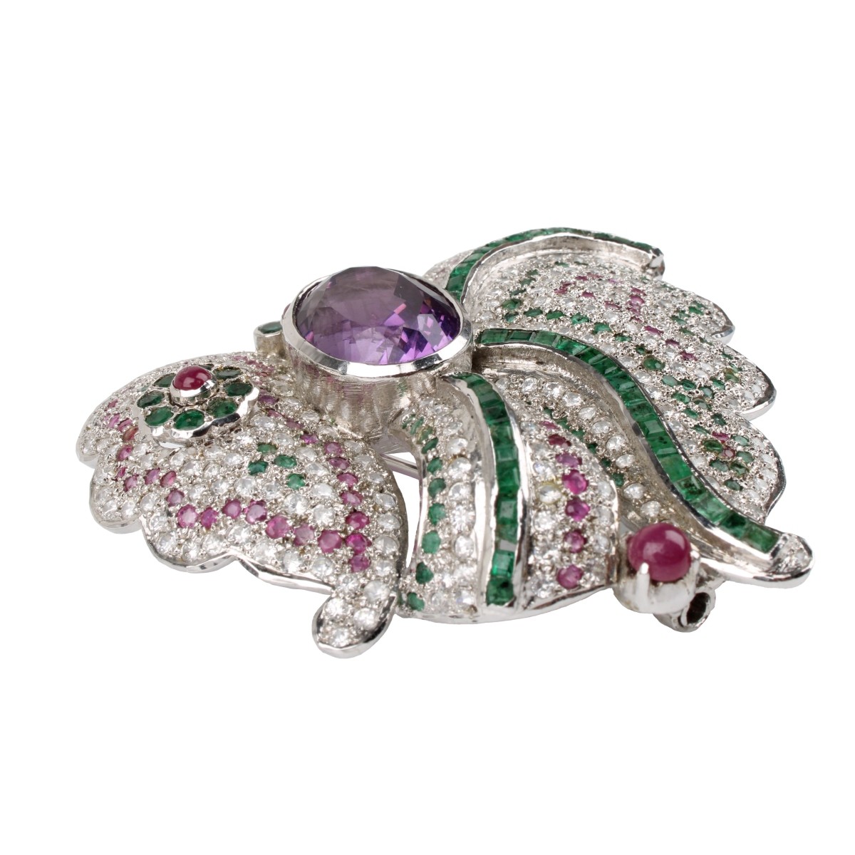 Gemstone and Silver Brooch