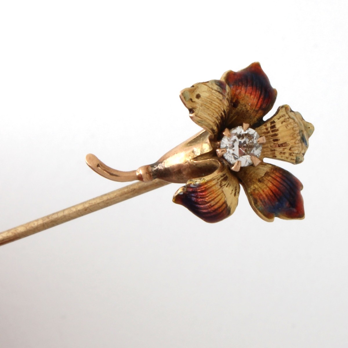 Diamond, Enamel and 14K Stickpin
