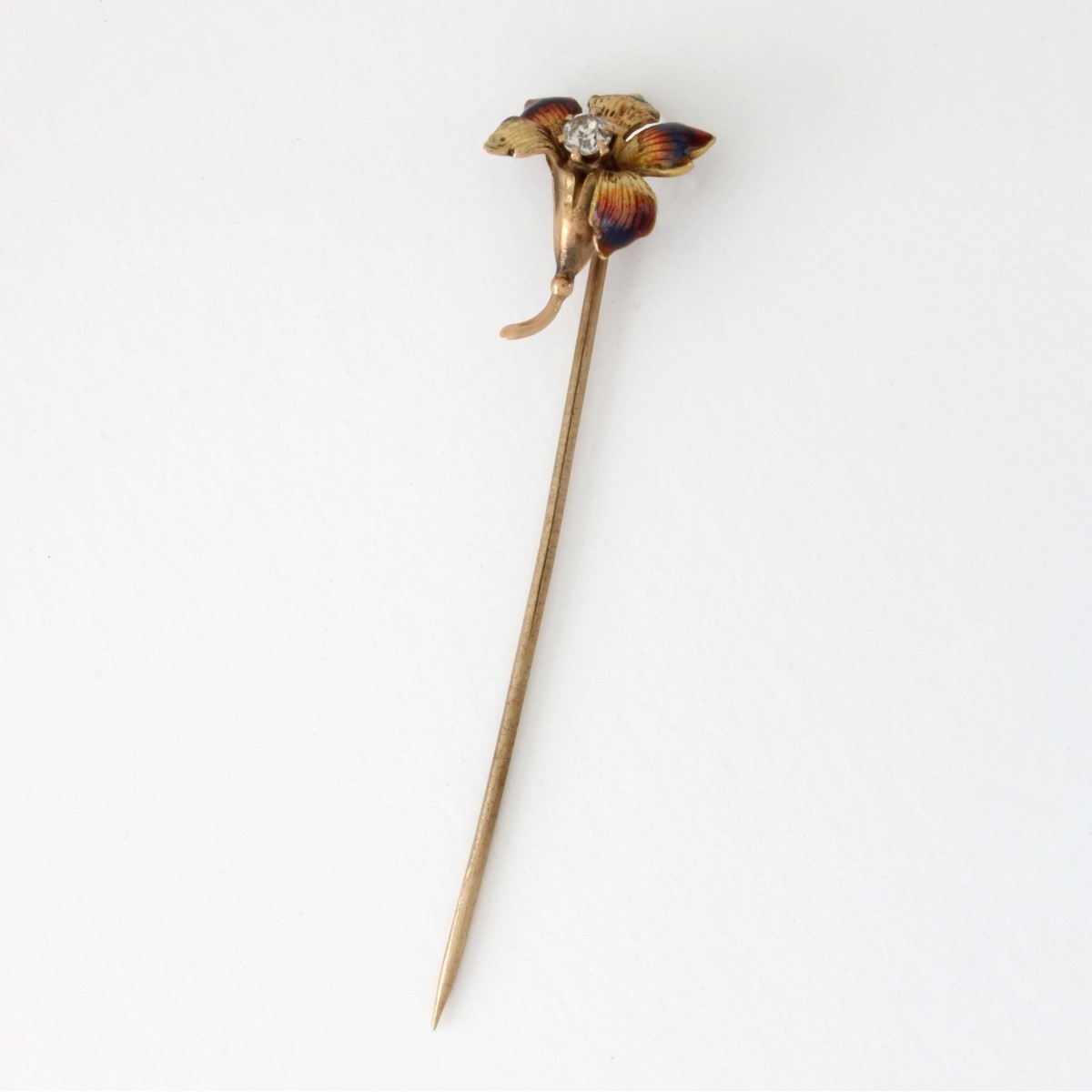 Diamond, Enamel and 14K Stickpin
