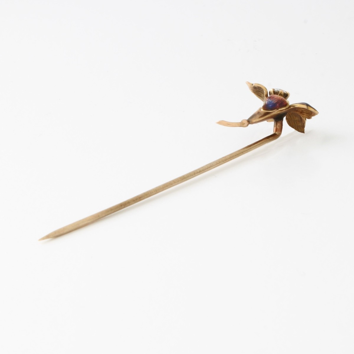 Diamond, Enamel and 14K Stickpin