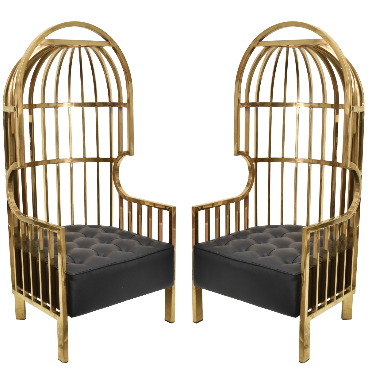 Vintage Pair of Brass Birdcage Chairs