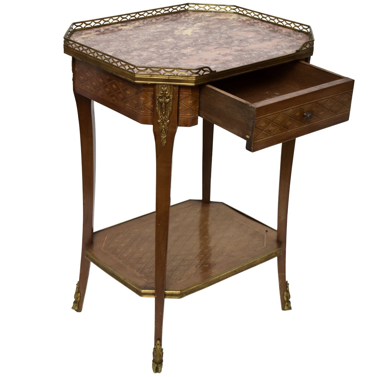 Vintage Inlaid Wood Console Table