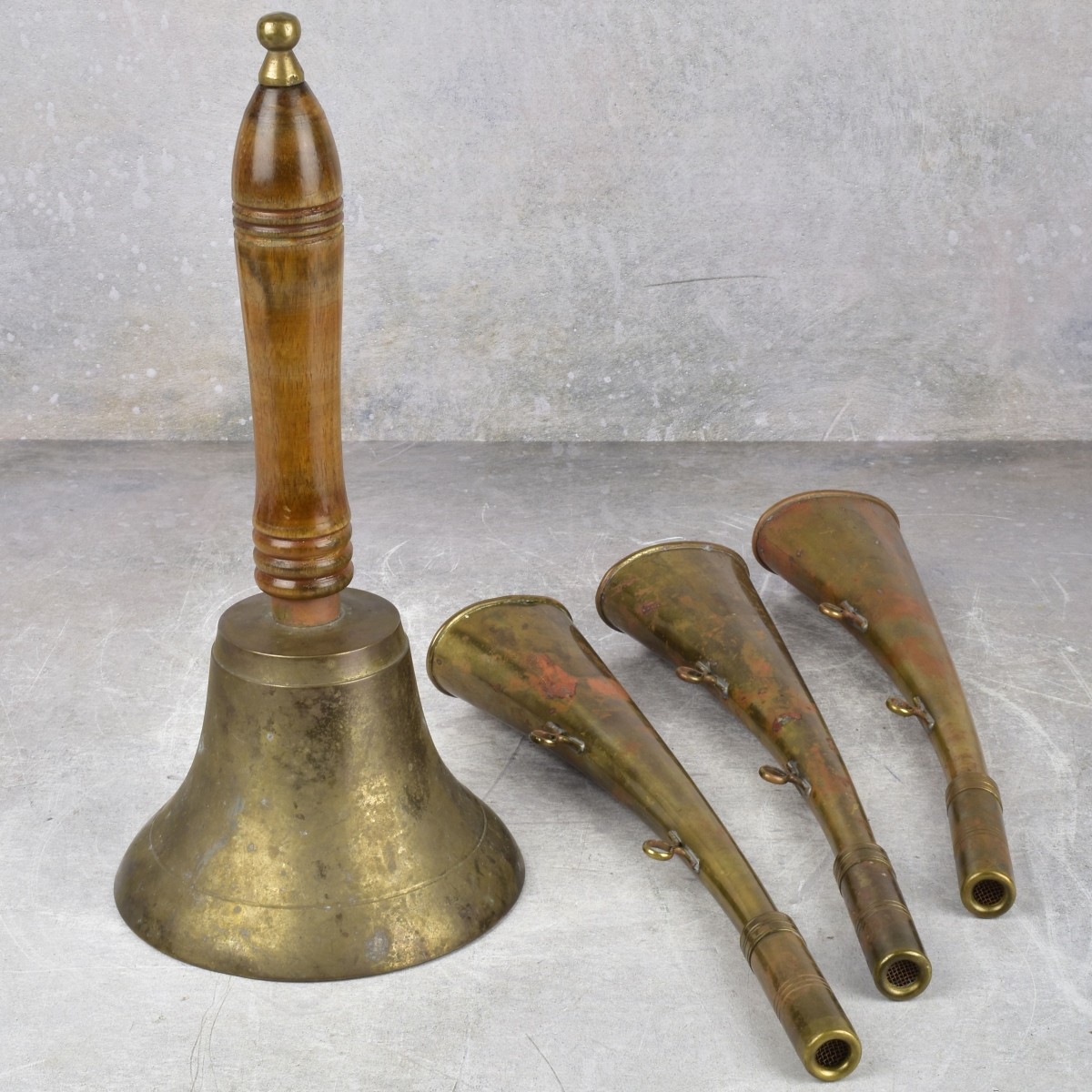Copper Hunting Horns and Brass Bell