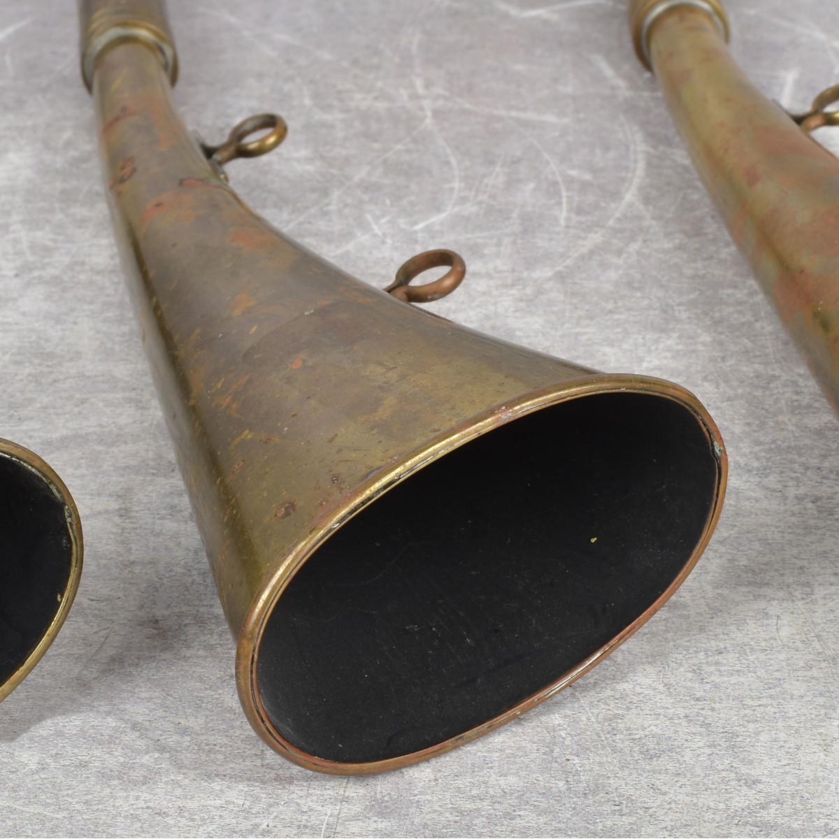 Copper Hunting Horns and Brass Bell