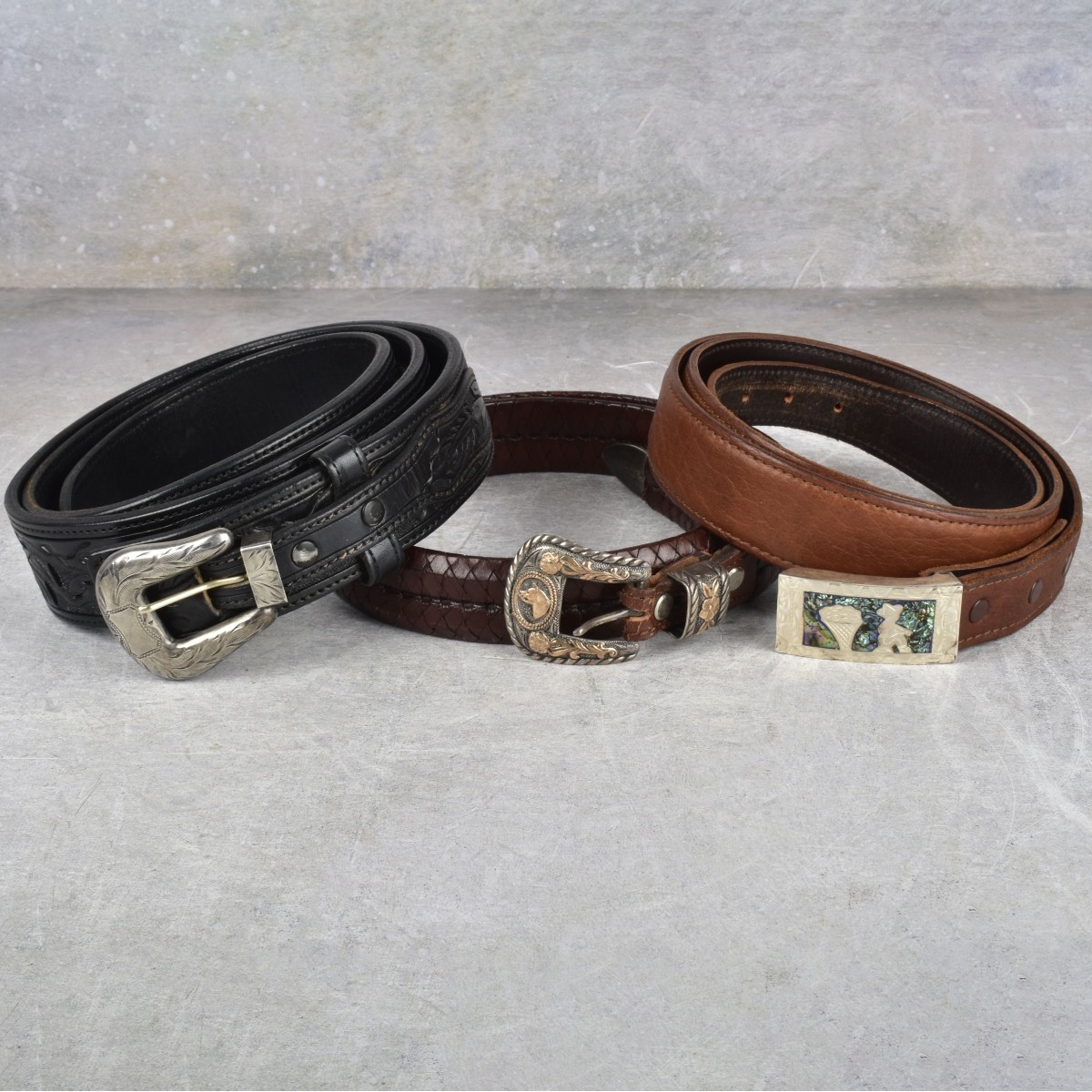 Vtg. Leather and Silver-Rose Gold Belts