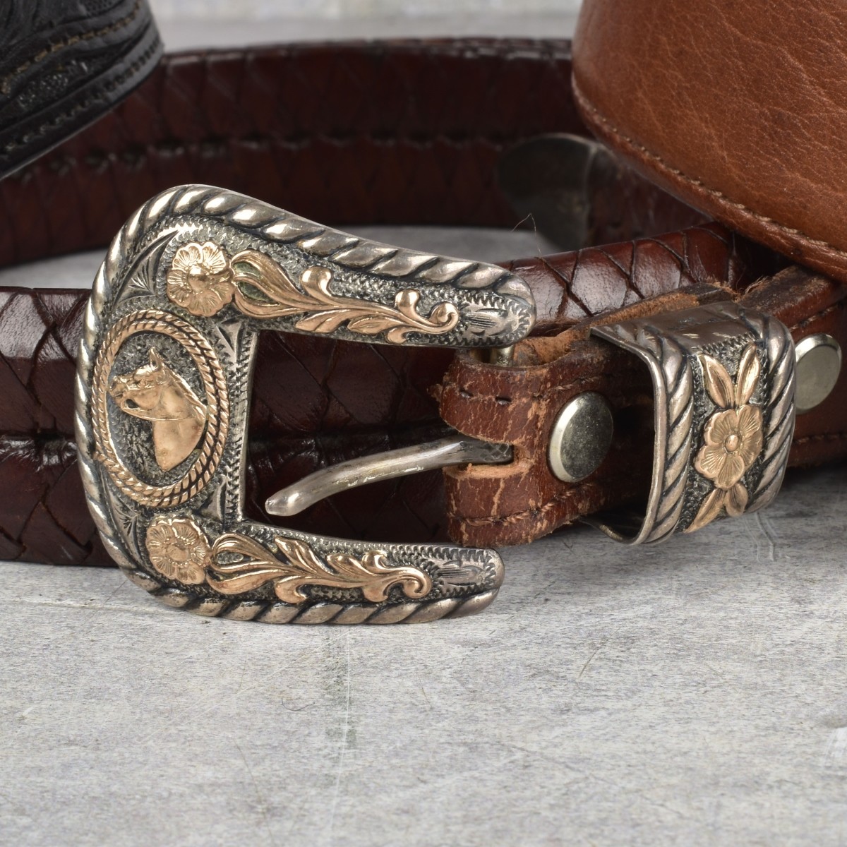 Vtg. Leather and Silver-Rose Gold Belts