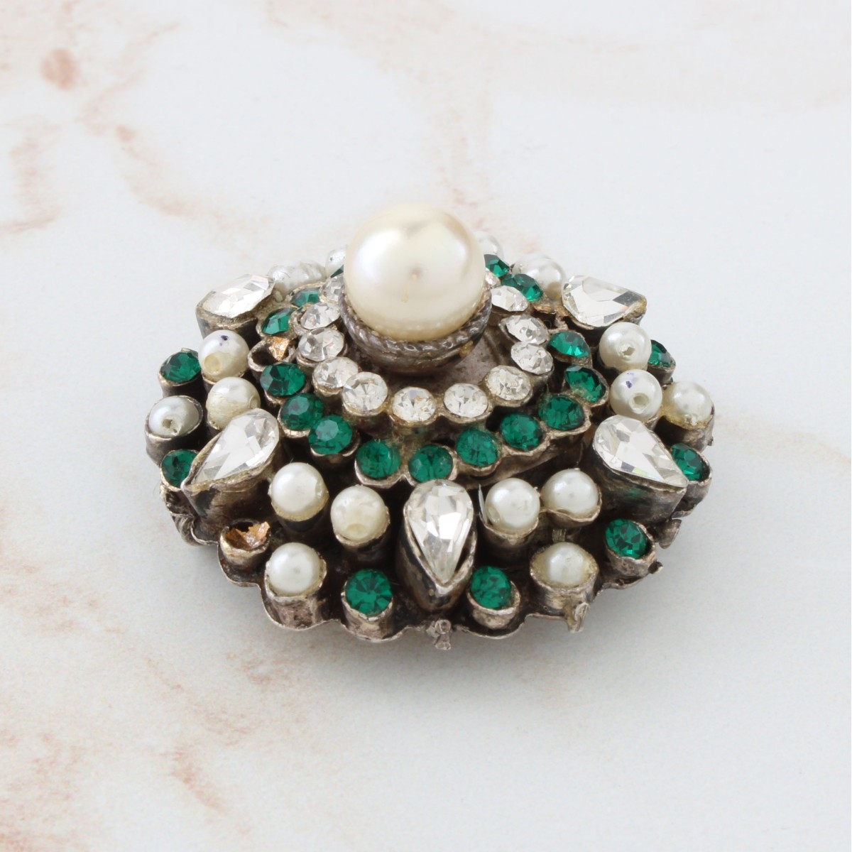 Gemstone, Pearl and Silver Brooch