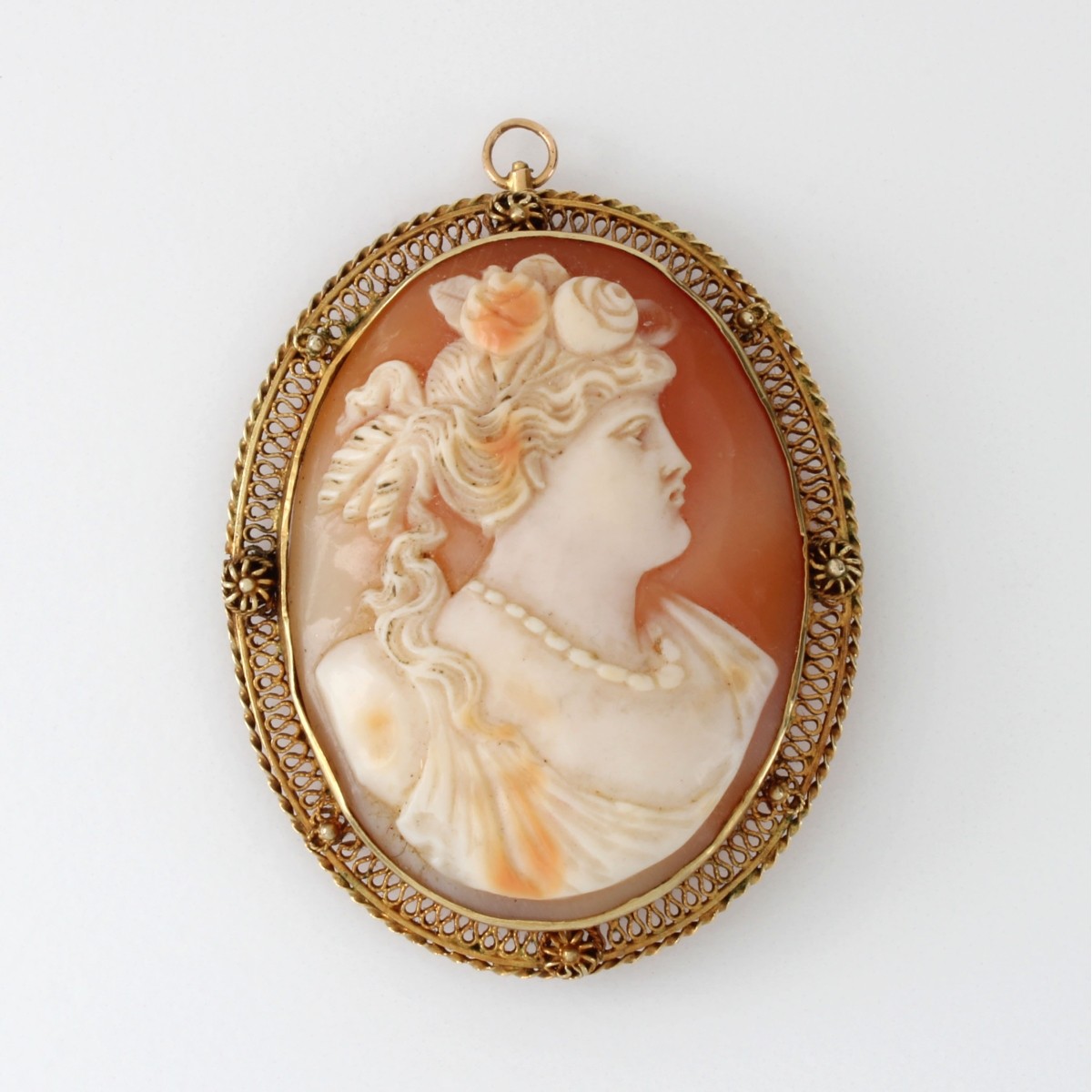 Shell Cameo and 14K Pendant Brooch