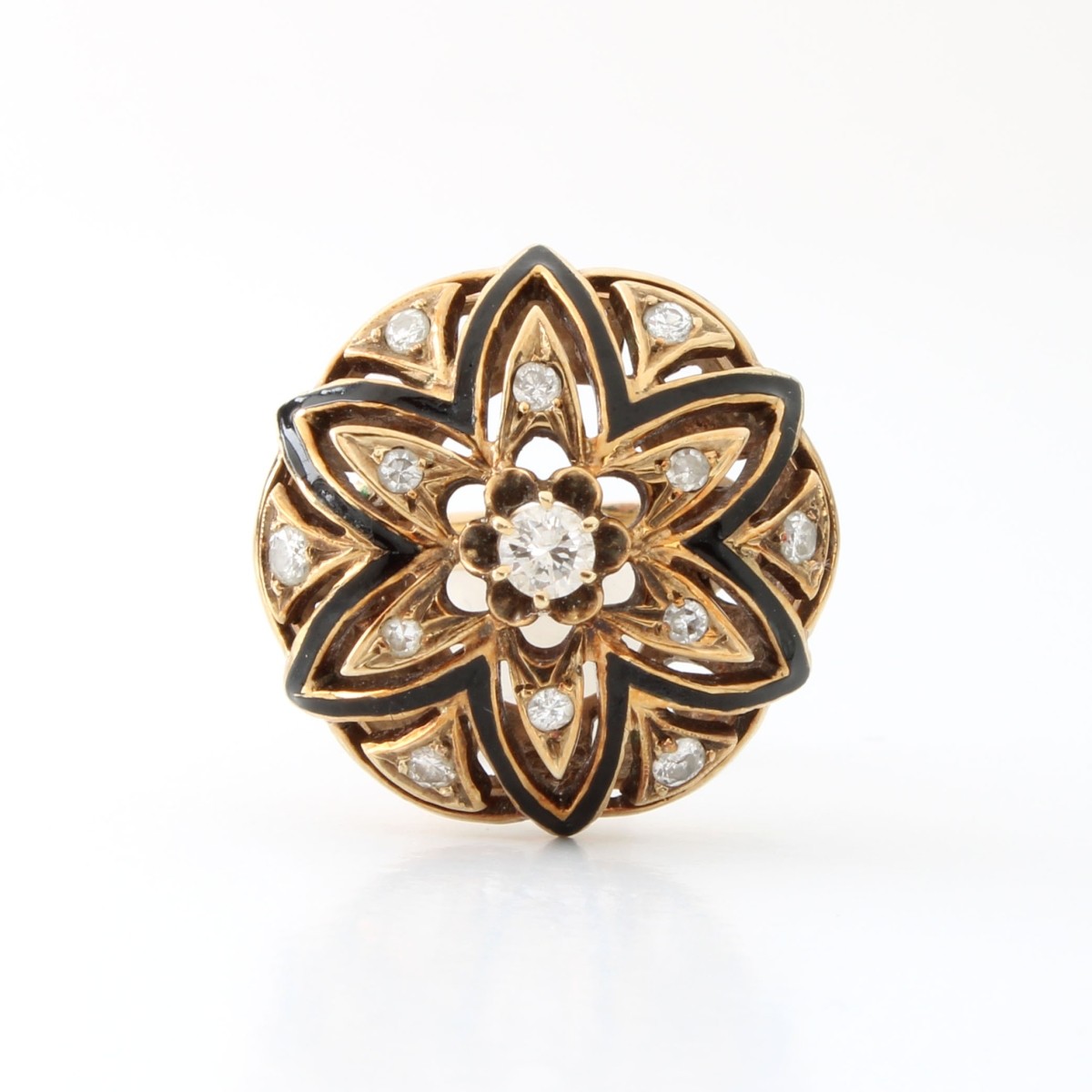 Diamond, Enamel and 14K Ring