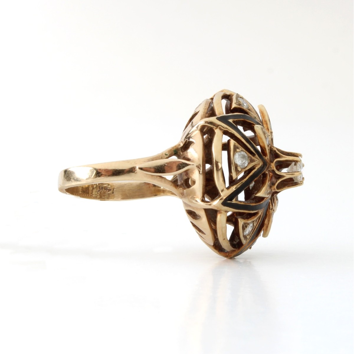 Diamond, Enamel and 14K Ring