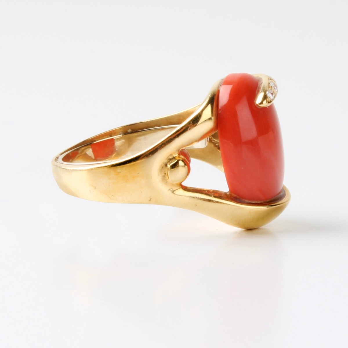 Coral, Diamond and 18K Ring & Earrings