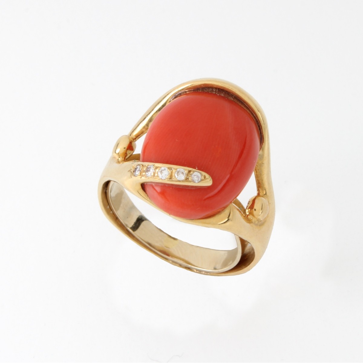 Coral, Diamond and 18K Ring & Earrings