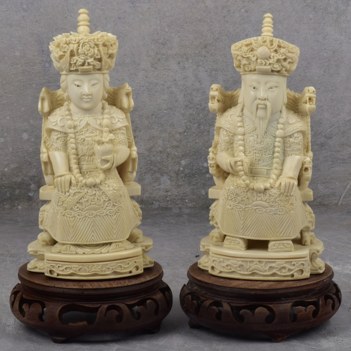 Antique Carved Chinese Emperor/Empress Figures