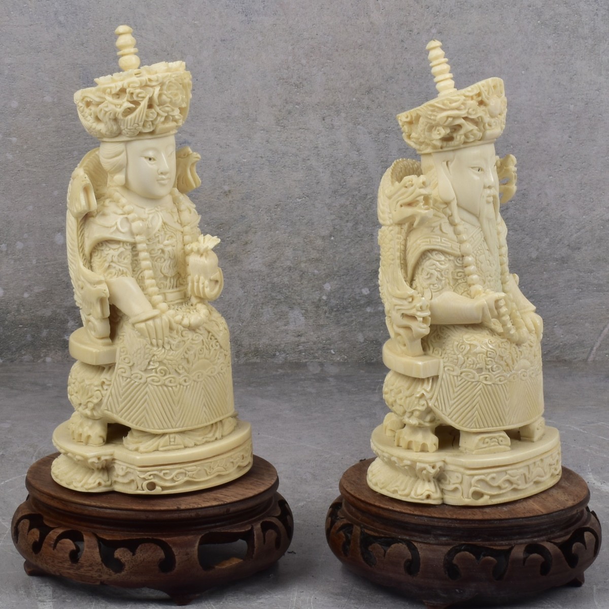 Antique Carved Chinese Emperor/Empress Figures