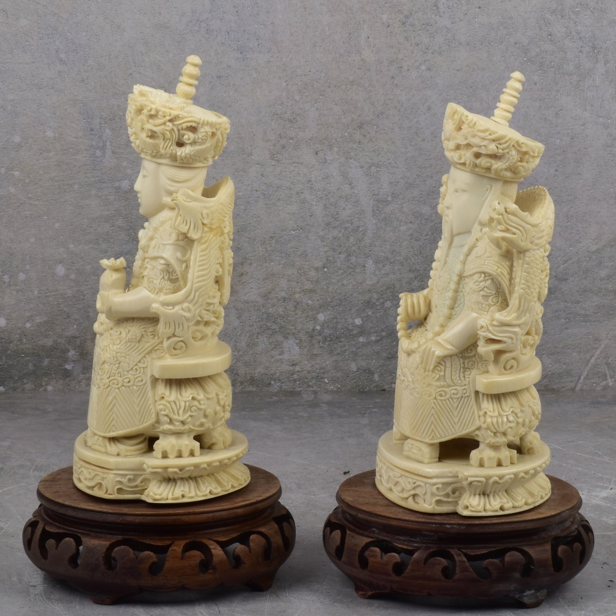 Antique Carved Chinese Emperor/Empress Figures