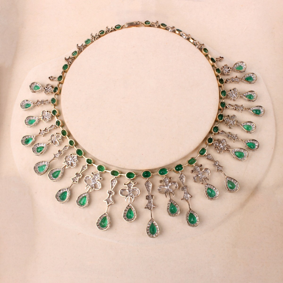Emerald, Diamond and 14K Necklace Suite