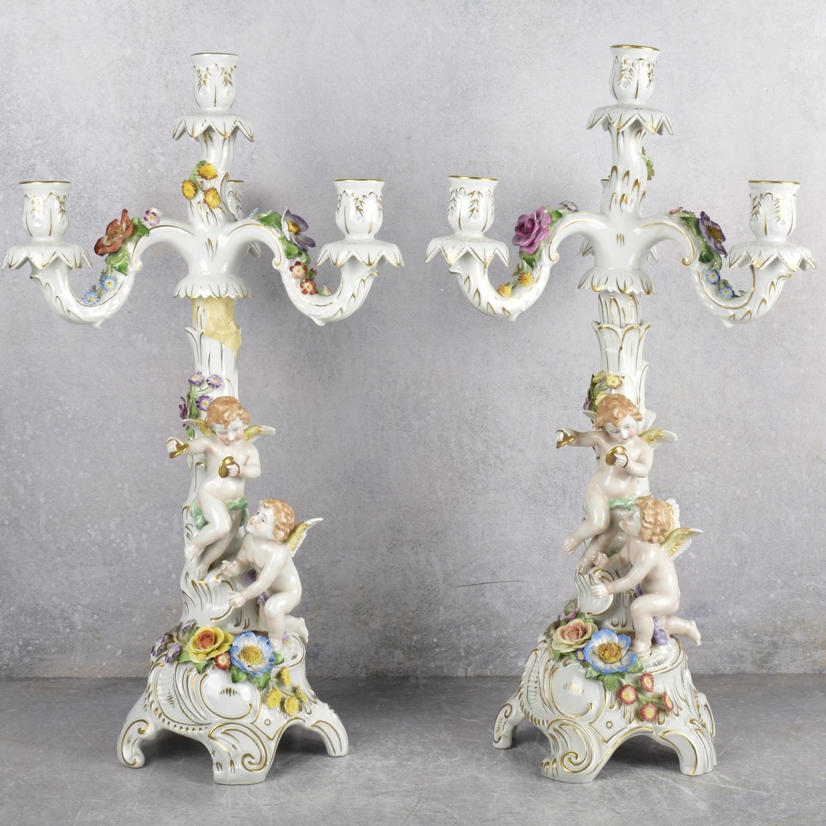 Pair of Dresden German Porcelain Candelabra